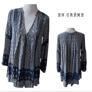 EN CREME peasant style long top dress blue medium